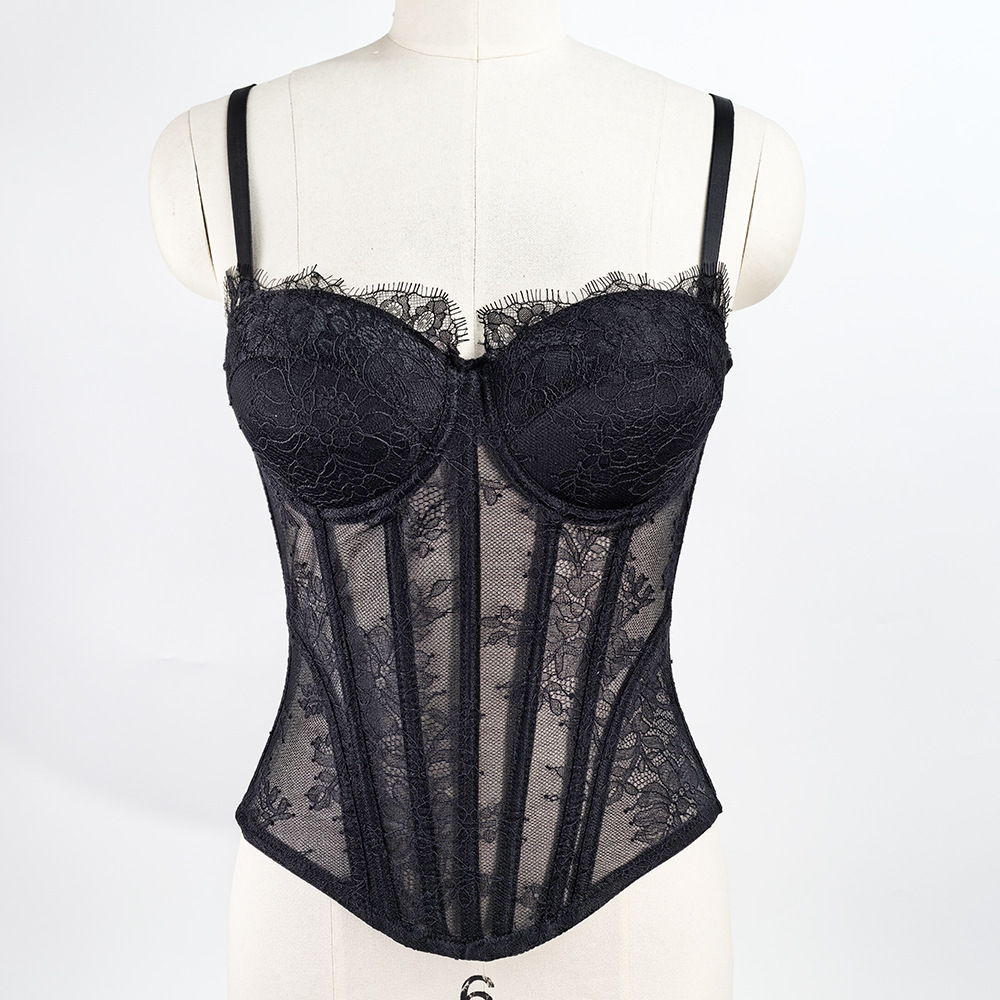 Womens Lace Corset Bustier Ladies Trendy Tightened Fishbone Bra Tops Vest